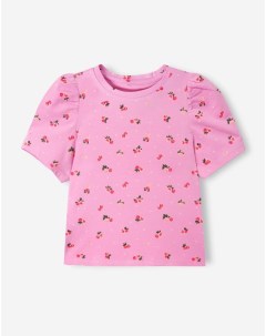 Розовая футболка с цветочным принтом и рукавами фонариками для девочки Gloria jeans