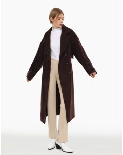 Коричневое двубортное пальто с шерстью ламы Gloria jeans
