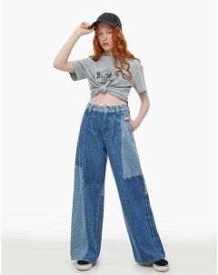 Голубые джинсы Wide leg с цветными вставками Gloria jeans