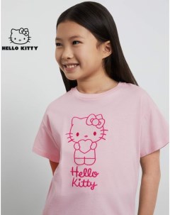 Светло розовая футболка oversize с вышивкой Hello Kitty для девочки Gloria jeans