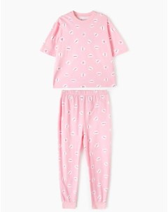 Розовая пижама oversize с принтом для девочки Gloria jeans