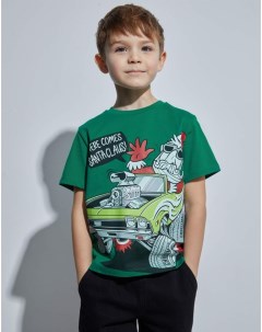 Зелёная футболка с новогодним принтом для мальчика Gloria jeans