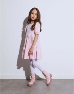 Светло розовое ярусное платье из велюра с рукавами фонариками для девочки Gloria jeans