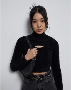 Чёрный укороченный свитер с вырезом для девочки Gloria jeans
