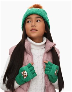 Зелёные перчатки трансформеры с принтом для девочки Gloria jeans