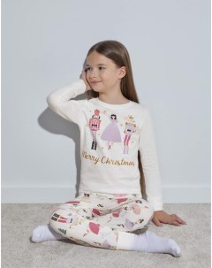 Молочная пижама с новогодним принтом для девочки Gloria jeans