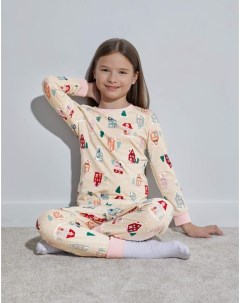 Молочная пижама с новогодним принтом для девочки Gloria jeans