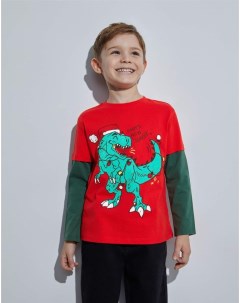 Красный лонгслив с динозавром и двойными рукавами для мальчика Gloria jeans