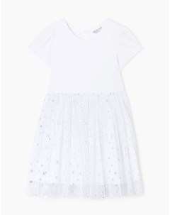 Белое расклёшенное платье из велюра для девочки Gloria jeans