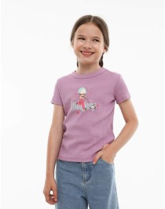 Фиолетовая футболка в рубчик с принтом для девочки Gloria jeans
