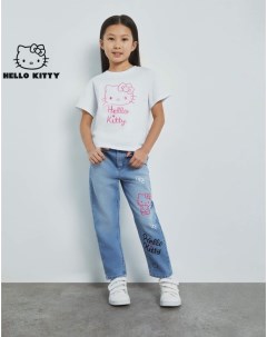 Белая футболка oversize с вышивкой Hello Kitty для девочки Gloria jeans