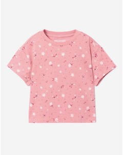 Розовая футболка oversize с цветочным принтом для девочки Gloria jeans