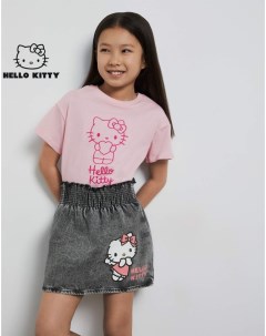 Серая джинсовая юбка с принтом Hello Kitty для девочки Gloria jeans