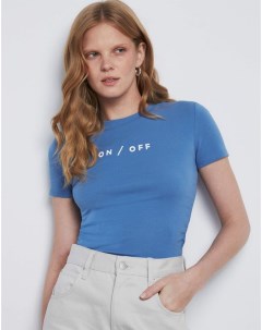 Синяя укороченная футболка со сборками и надписью Gloria jeans