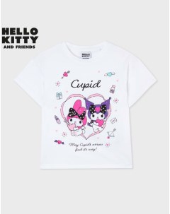 Белая футболка oversize с принтом Hello Kitty для девочки Gloria jeans