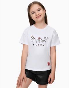 Белая футболка oversize с цветочной вышивкой для девочки Gloria jeans