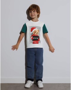 Молочная футболка с новогодним принтом для мальчика Gloria jeans