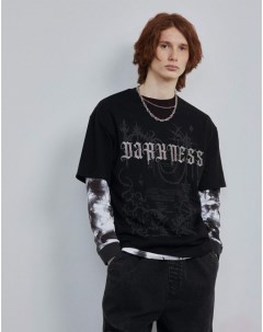 Чёрная футболка oversize с вышивкой Darkness для мальчика Gloria jeans