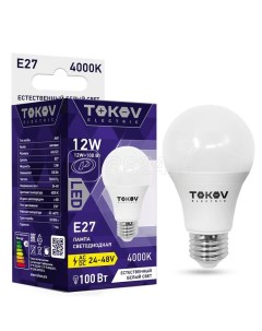 Лампа светодиодная E27 грушевидная A60 12 Вт 4000 K нейтральный свет 1000лм 24 В 36 В 48 В TKE A60 E Tokov electric