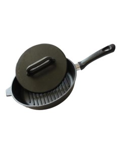 Сковорода гриль 28 см чугун антипригарное покрытие черный с крышкой Г8063 Камская посуда