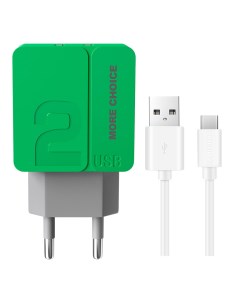 Сетевое зарядное устройство NC46a 2USB 2 4A зеленый кабель USB Type C More choice