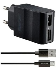 Сетевое зарядное устройство 30708 2xUSB 2 1А черный IS TC MICRO2KRT 000B201 USB microUSB Interstep