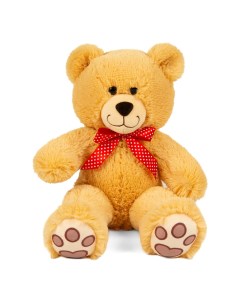 Мягкая игрушка Медведь плюшевый бежевый цвет с бантом 50 см One two fun