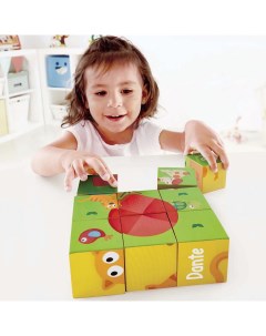 Развивающая игрушка Кубики пазлы Лили 9 элементов 6 вариантов картинок деревянные Hape