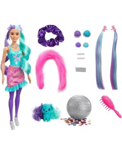 Кукла сюрприз Color Reveal Glitter Сменные причёски бирюзовые волосы HBG38 1 шт Barbie