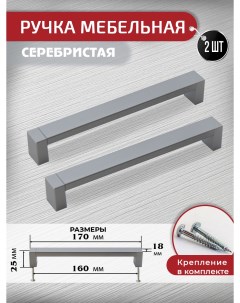 Ручка скоба мебельная 2 шт 160 мм серебристая Artena