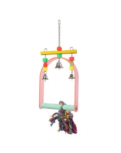 Качели для птиц с колокольчиками с минеральной жёрдочкой разноцветные 36х17 см Skyrus