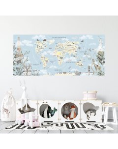 Фотообои Карта мира с животными и достопримечательностями 100х200 см Dekor vinil