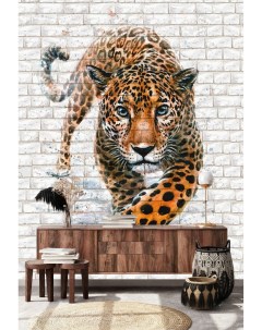 Фотообои с животными Ягуар на фоне кирпичной стены 200х270 см Dekor vinil