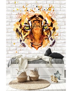 Фотообои Морда тигра на фоне кирпичной стены 200х270 см Dekor vinil