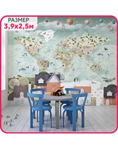 Фотообои детские антивандальные моющиеся Карта мира детская 7 390x250 см Mobi decor