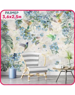Фотообои цветы на стену флизелиновые Колибри в цветах 360x250 см Mobi decor