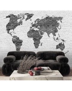 Фотообои Серая абстрактная карта мира на кирпичном фоне 300х270 см Dekor vinil