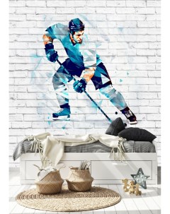 Фотообои Абстрактный хоккеист на фоне кирпичной стены 200х270 см Dekor vinil
