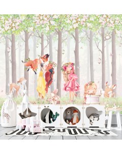Фотообои Сказочный лес с принцессами оленями и зайчиками 300х270 см Dekor vinil