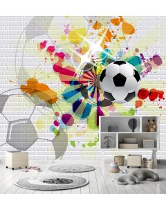 Фотообои Футбольный мяч на кирпичной стене с граффити 300х270 см Dekor vinil