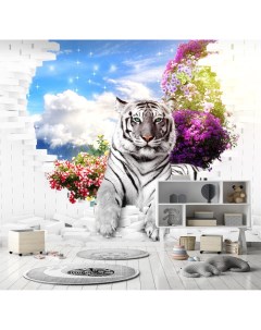 Фотообои 3D Тигр с цветами 300х270 см Dekor vinil