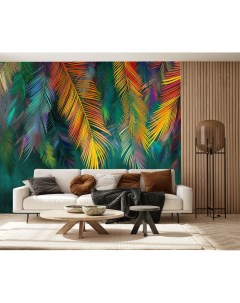 Фотообои с тропиками Разноцветные листья пальмы на зеленом фоне 300х270 см Dekor vinil