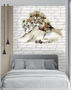 Фотообои Пара львов на фоне кирпичной стены 200х270 см Dekor vinil