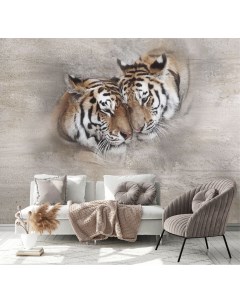 Фотообои Пара тигров в стиле гранж 300х270 см Dekor vinil