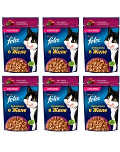 Влажный корм для кошек Sensations с уткой и шпинатом в желе 6 шт по 75 г Felix