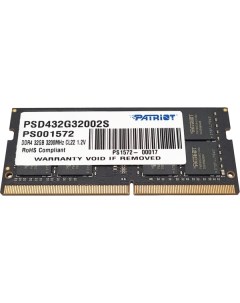 Оперативная память Patriot DDR4 32GB 3200MHz SO DIMM PSD432G32002S DDR4 32GB 3200MHz SO DIMM PSD432G Patriòt