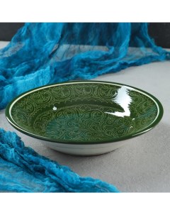 Тарелка Риштанская Керамика Узоры зелёная глубокая 20 см Nobrand