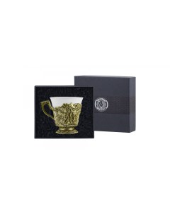 Чашка чайная Кабан латунная с чернением в футляре Кольчугинский мельхиор
