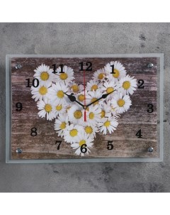 Часы настенные серия Цветы Ромашки в форме сердца25х35 см микс Сюжет