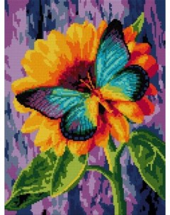 Алмазная мозаика 30 х 40 см Бабочка на цветке полное заполнение Лори